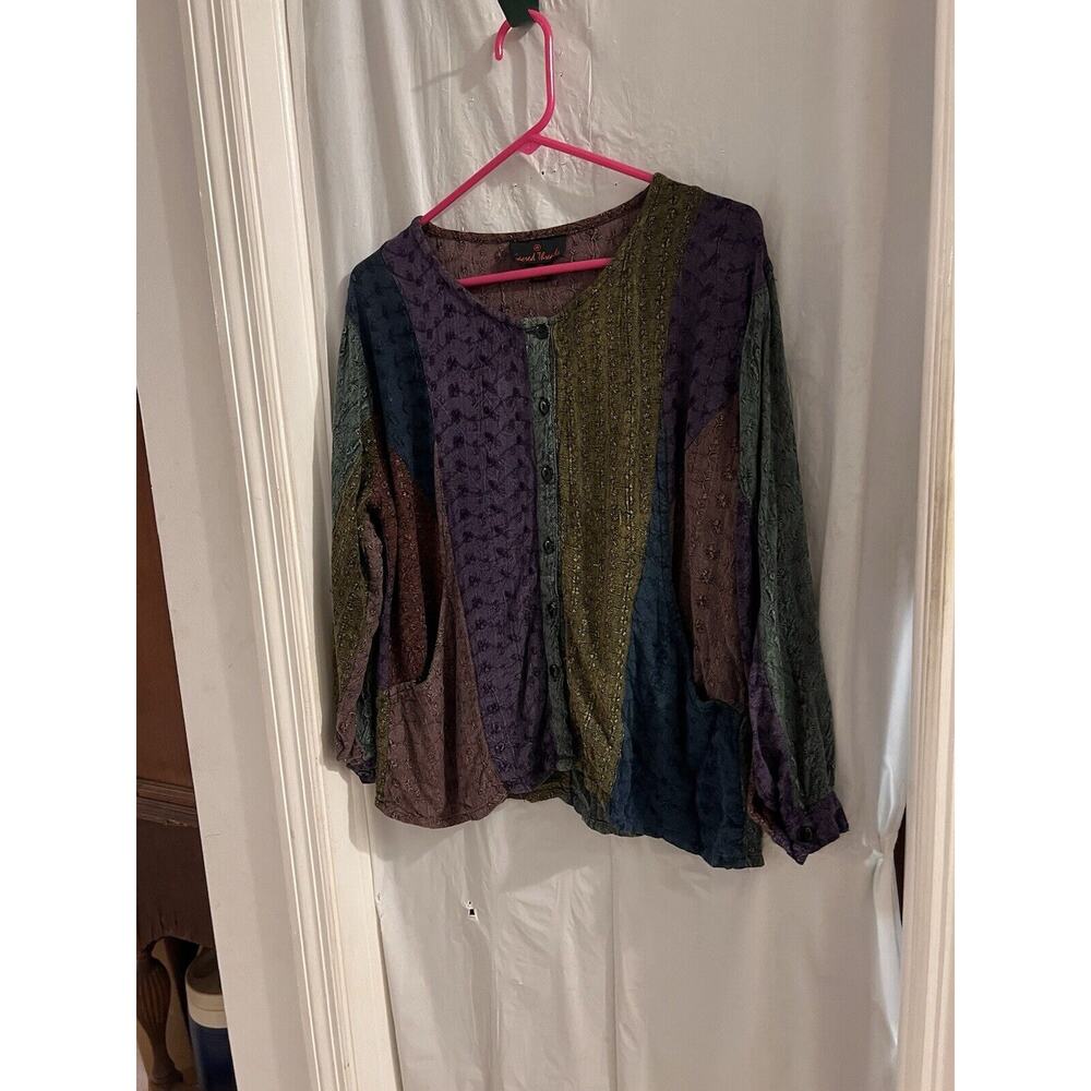 Sacred Threads Multicolor Block Pattern Eyelet Em… - image 1